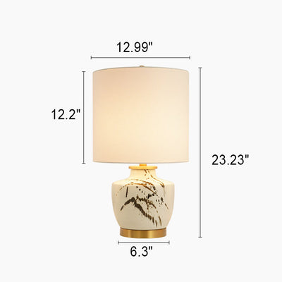Modern Chinese Ceramic Base Fabric Cylinder 1-Light Table Lamp