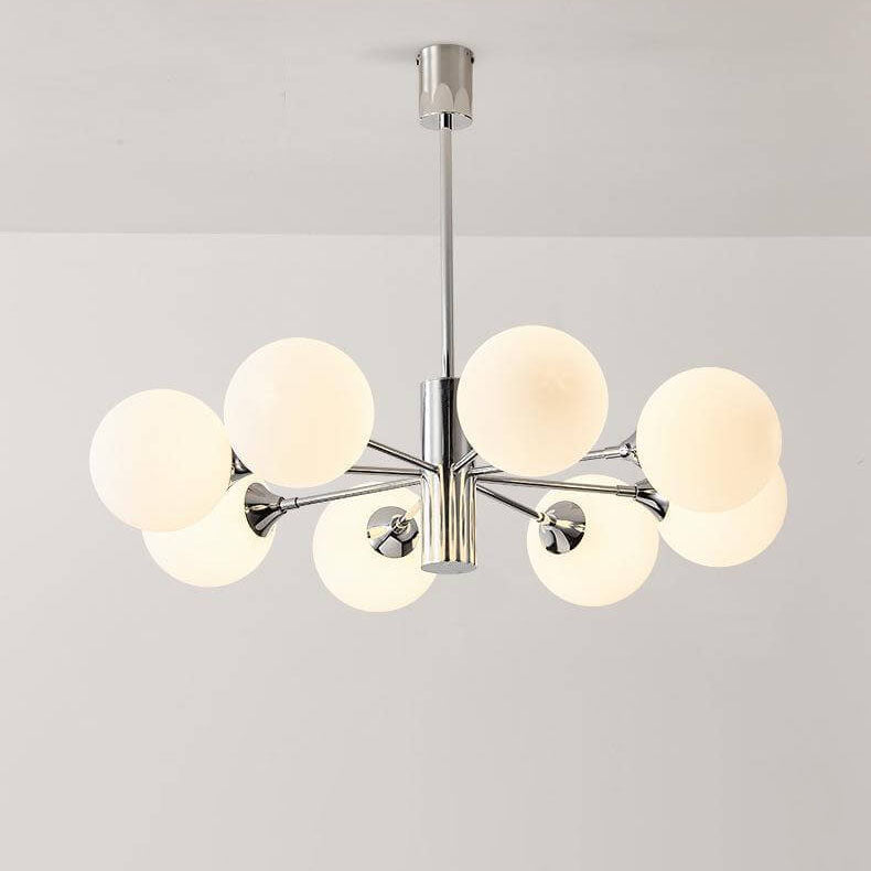 Modern Light Luxury White Round Ball Glass Iron 3/5/8-Light Chandelier