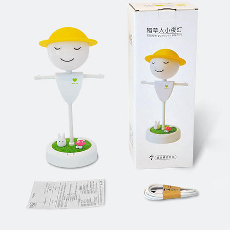 Dessin animé épouvantail visage souriant USB charge LED veilleuse lampe de table 