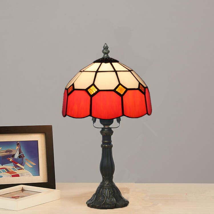 Vintage Tiffany Mediterranean Stained Glass 1-Light Table Lamp