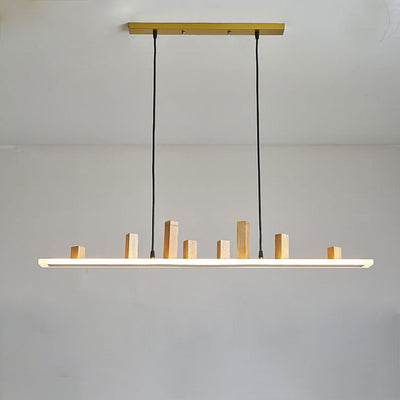 Nordic Minimalist Wooden Block Long Strip Island Light LED Chandelier