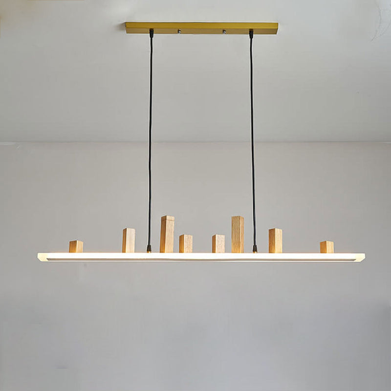 Nordic Minimalist Wooden Block Long Strip Island Light LED Chandelier