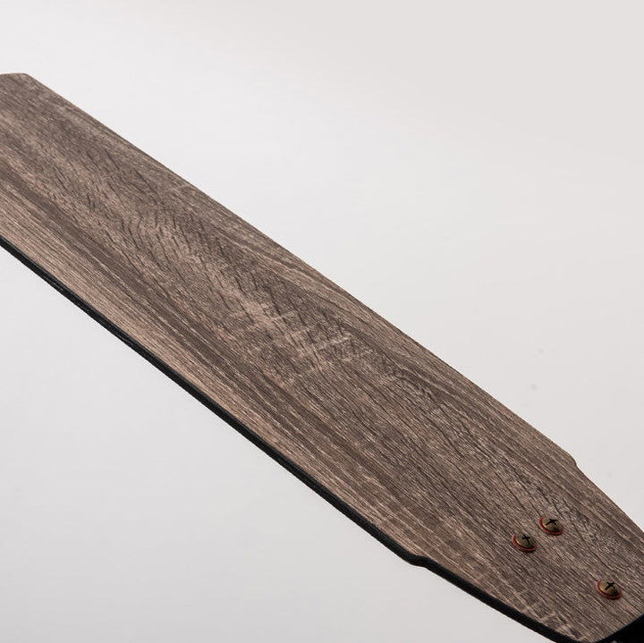 Zeitgenössische industrielle wasserdichte Holzventilatorflügel Runde Eisenrahmen Schatten LED Downrods Deckenventilator Licht für Außenterrasse 