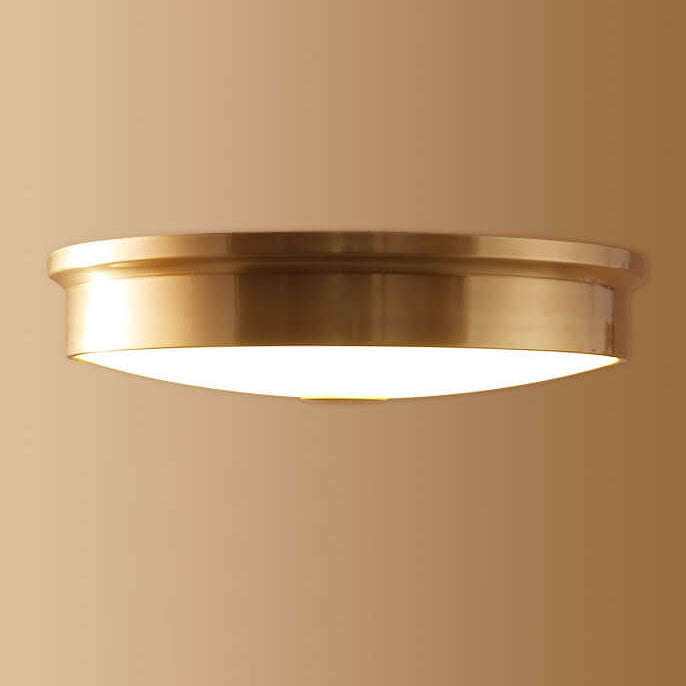 European Simple Full Copper Round Flush Mount Ceiling Light