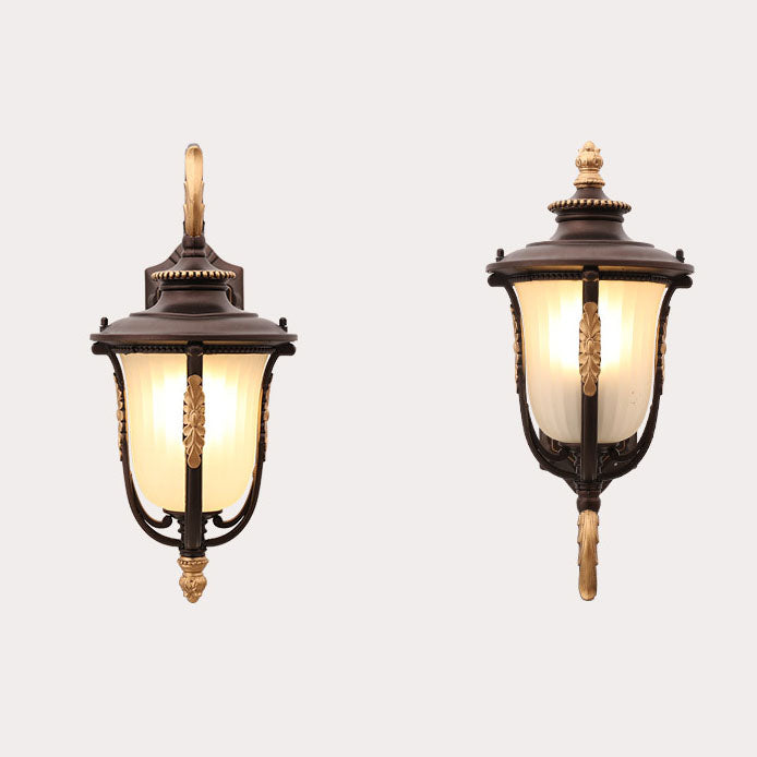 Traditional Vintage Coffee Gilded Aluminum Glass 1-Light Waterproof Wall Sconce Lamp