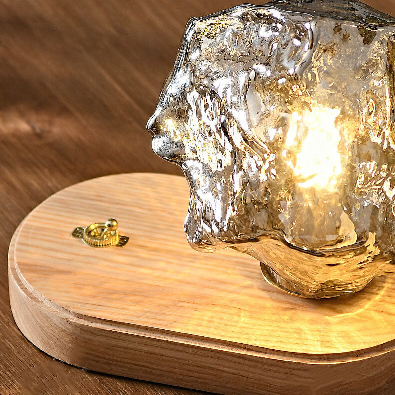 Japanische Vintage Walnuss Unregelmäßige Glaslampenschirm 1-Licht Tischlampe 