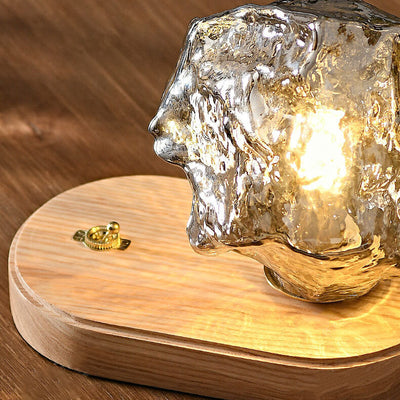 Japanese Vintage Walnut Irregularly Glass Lampshade 1-Light Table Lamp