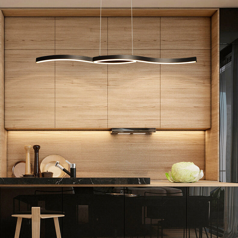 Lustre créatif à LED design moderne à lignes courbes pour îlot 
