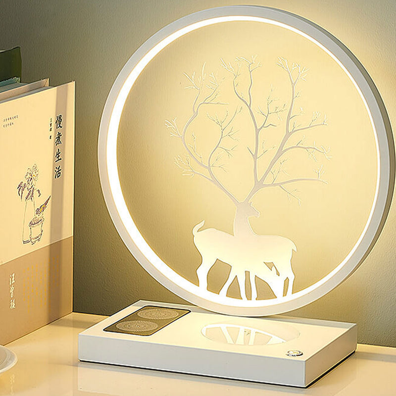 Lampe de table décorative tactile de chargement sans fil LED avec design créatif de cerf rond 