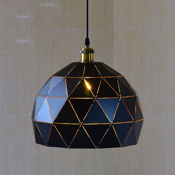 Lámpara Colgante Industrial Simple de Hierro con Cúpula Hueca de Diamante de 1 Luz 