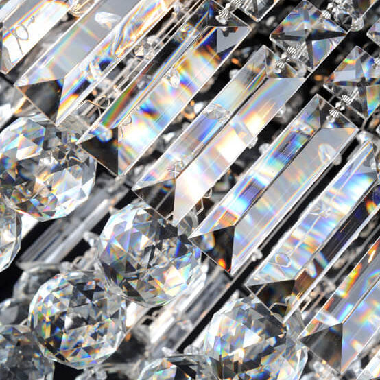 Traditional European Square Crystal Beaded Curtain 4-Light Flush Mount Ceiling Light For Living Room