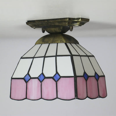 Tiffany Stained Glass Dome 1-Light Semi-Flush Mount Ceiling Light