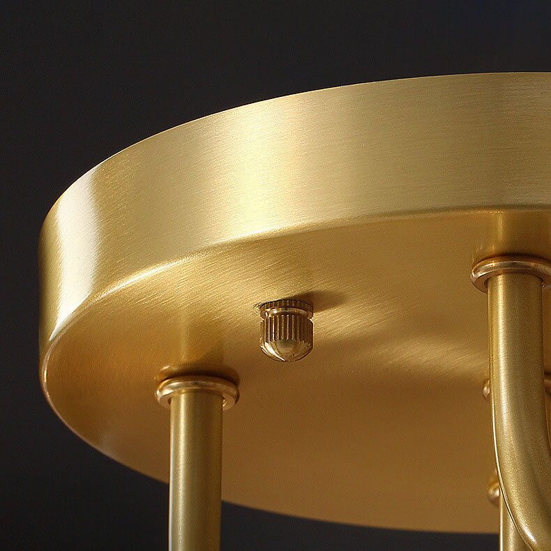 Plafonnier semi-encastré à 5 lumières en verre cristal rond en cuivre de style moderne du milieu du siècle 
