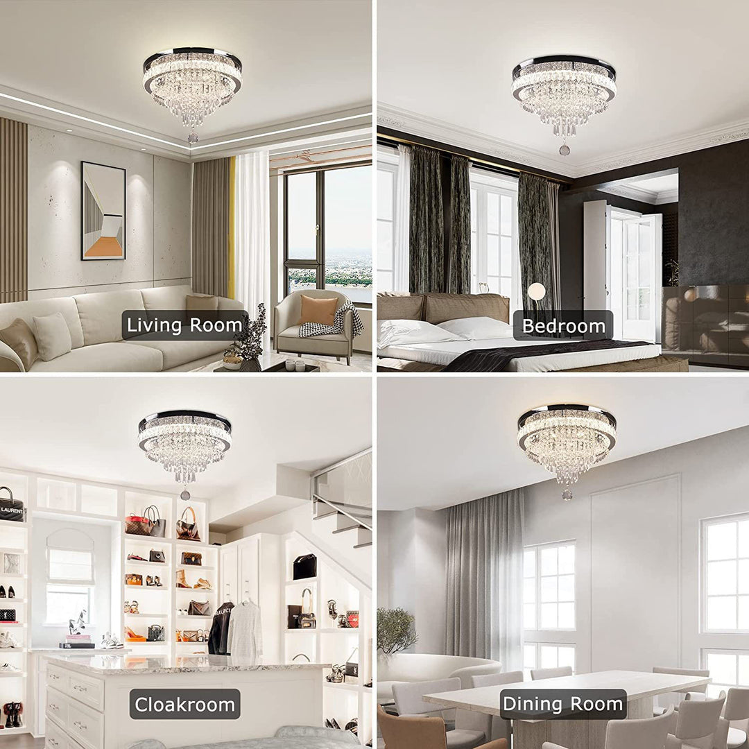Moderne luxuriöse LED-Deckenleuchte mit Kristall, Edelstahl und rundem Quastendesign für Wohnzimmer &amp; Schlafzimmer 