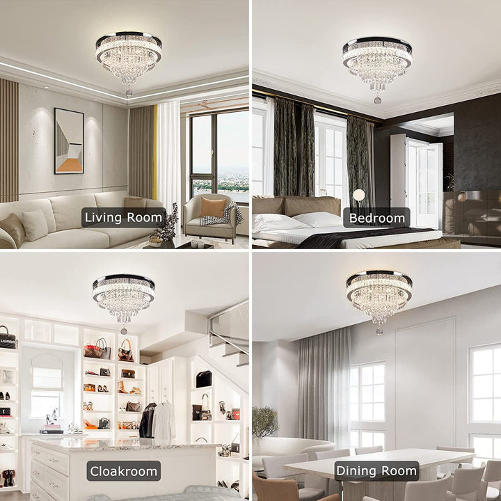 Moderne luxuriöse LED-Deckenleuchte mit Kristall, Edelstahl und rundem Quastendesign für Wohnzimmer &amp; Schlafzimmer 