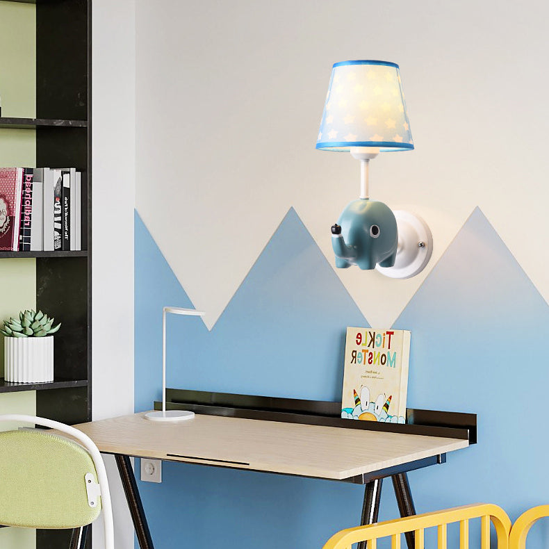 Zeitgenössische kreative Cartoon Harz Einhorn Stoff Schatten 1-Licht Kinder Wandleuchte Lampe für Schlafzimmer 