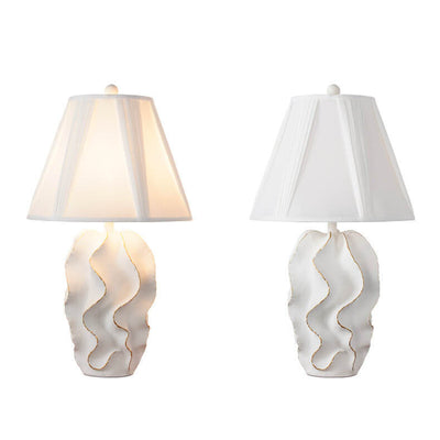 Lampe de table à 1 lumière à base de résine rayée en tissu blanc de luxe moderne 
