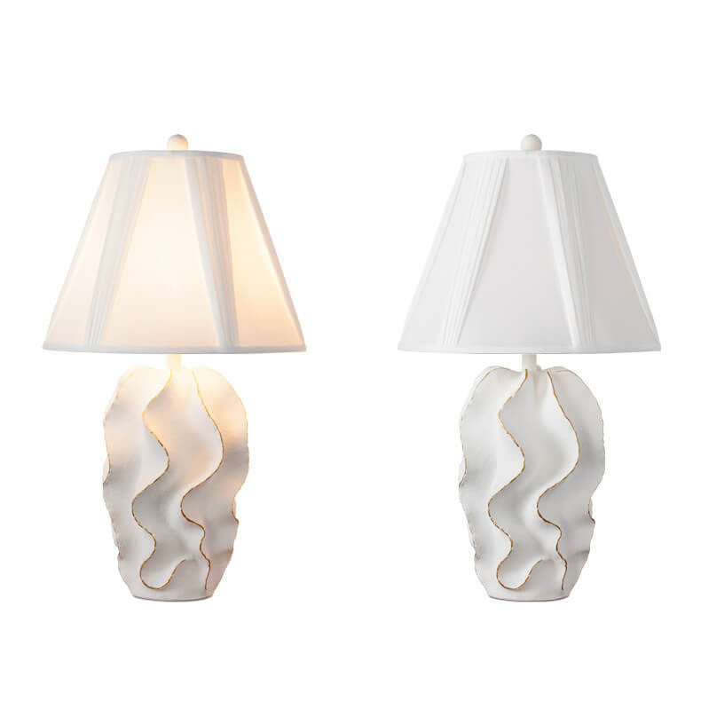 Lampe de table à 1 lumière à base de résine rayée en tissu blanc de luxe moderne 