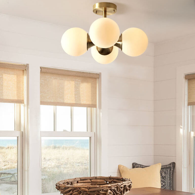 Plafonnier semi-encastré à 4 lumières en verre et laiton de luxe moderne 