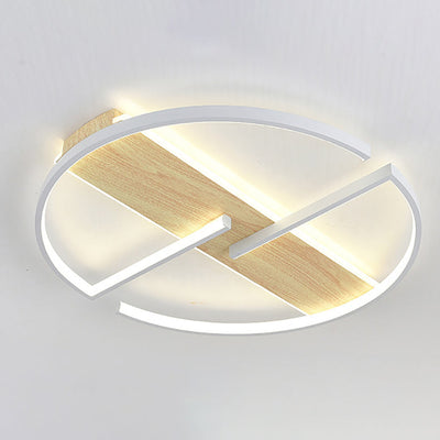 Traditional Chinese Faux Wood Grain Geometric Ring LED Flush Mount Ceiling Light For Living Room