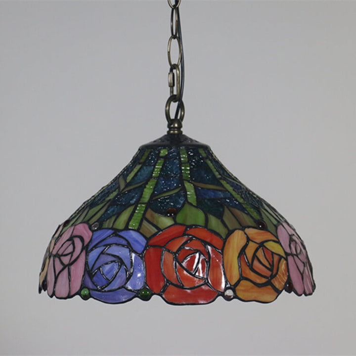 Cúpula de Vidrio Tiffany Europea con Vitral, Lámpara Colgante de 1 Luz 