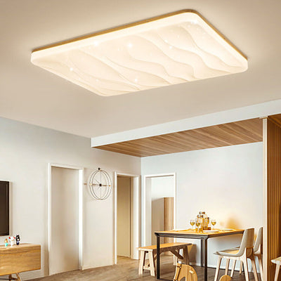 Modern Minimalist Solid Wood Edging PVC Rectangular Shade LED Flush Mount Ceiling Light For Living Room