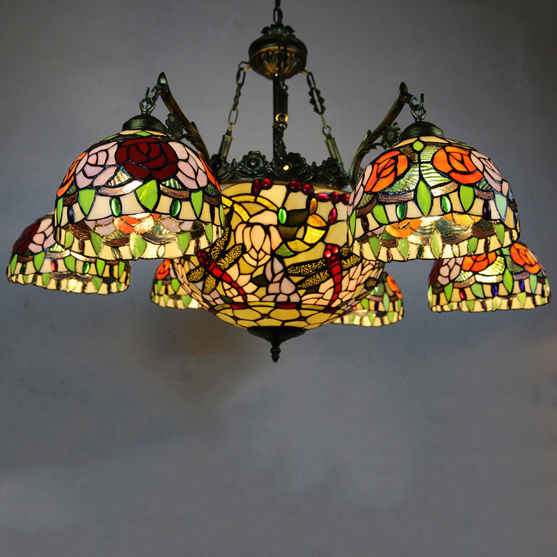 European Tiffany Vintage 9-Light Island Light Chandelier