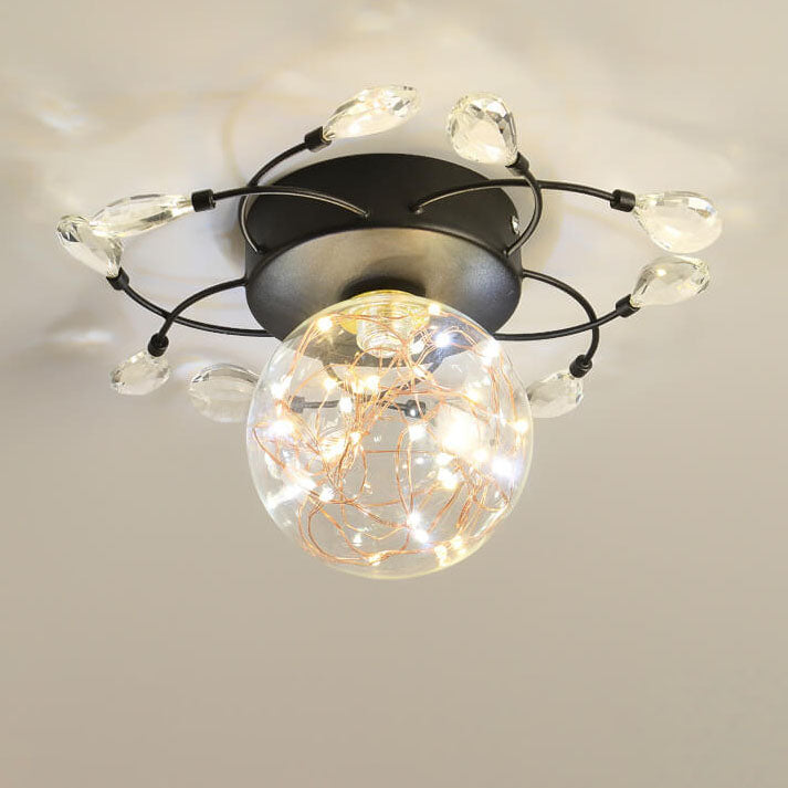 Modern Light Luxury Glass Orb Flower Base LED Semi-Flush Mount Deckenleuchte