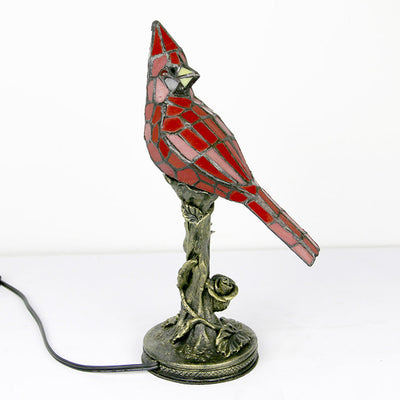 Lampe de table Tiffany à 1 lumière, oiseau rouge créatif européen 