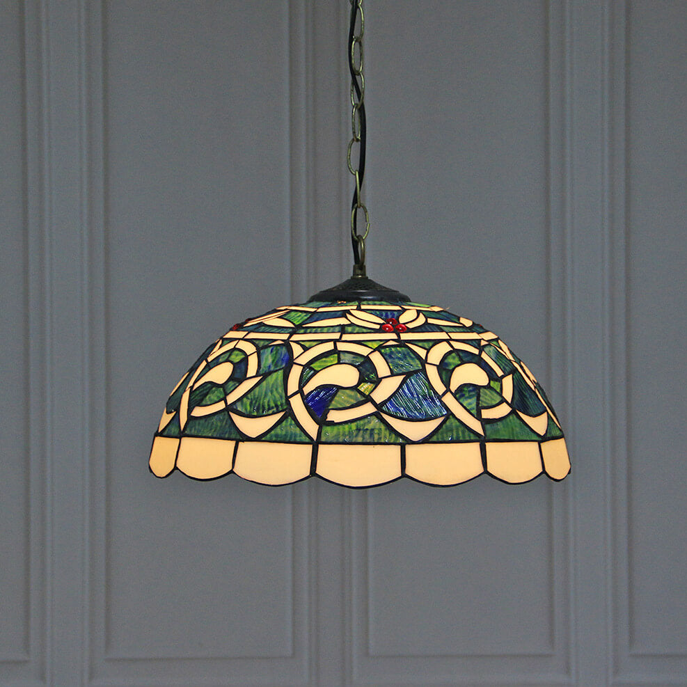 Lámpara colgante de 1 luz con cúpula de vidrio teñido estilo Tiffany Rustic 