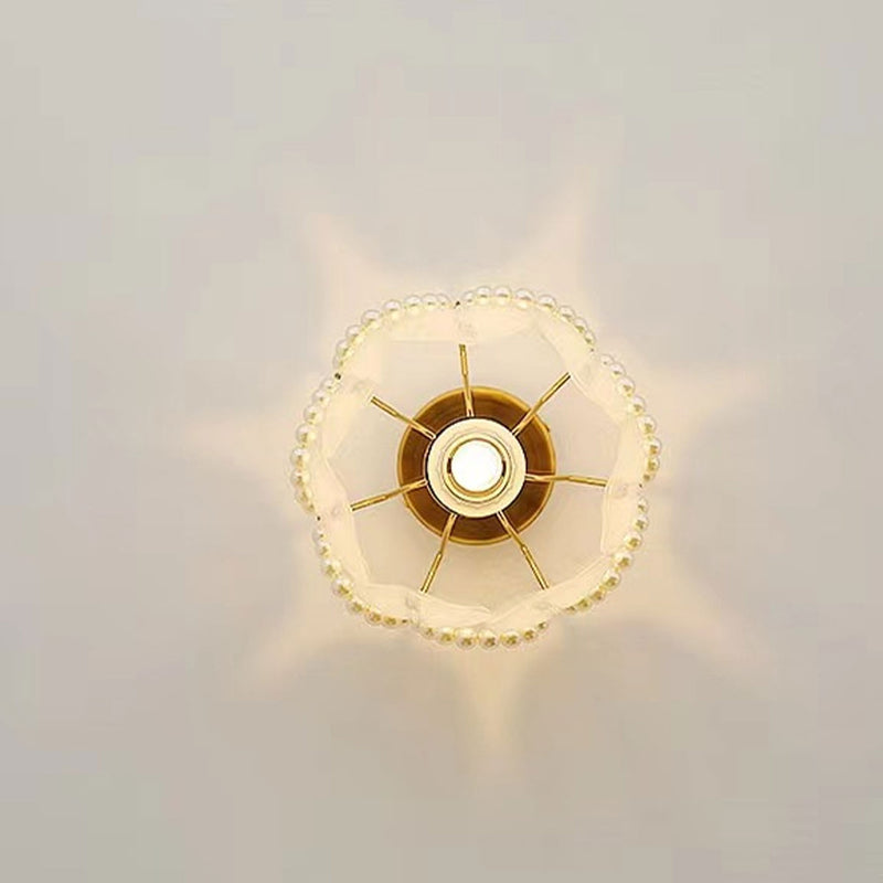 French Light Luxury Petal Pearl Glass 1-Light Flush Mount Ceiling Light