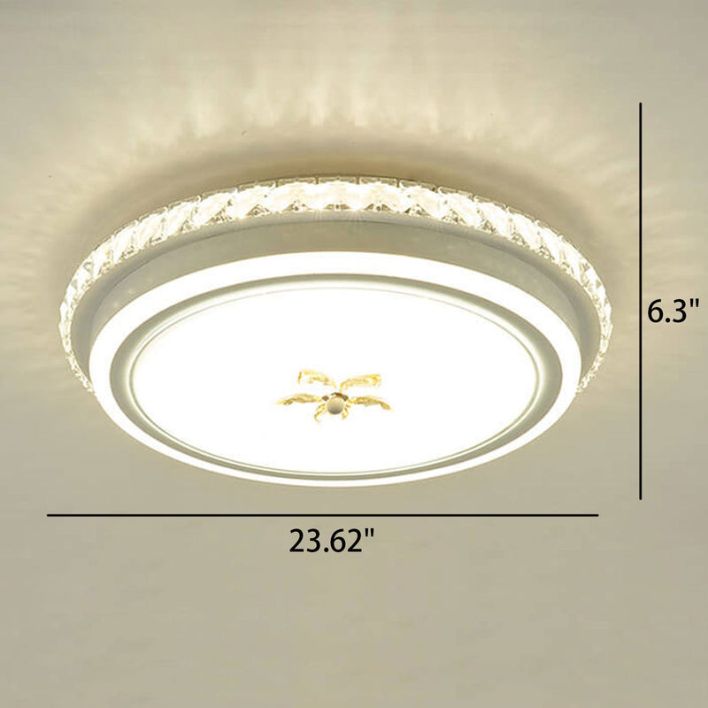 European Crystal Round Flower Design LED Flush Mount Ceiling Light