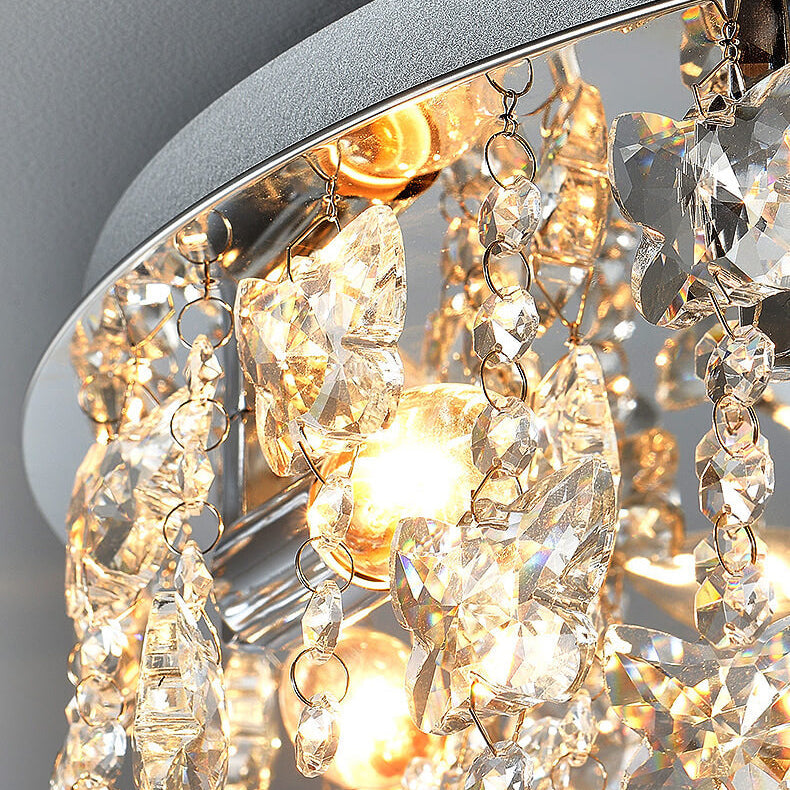 Modern Luxury Crystal Round Butterfly Pendant 6/8/12 Light Flush Mount Ceiling Light