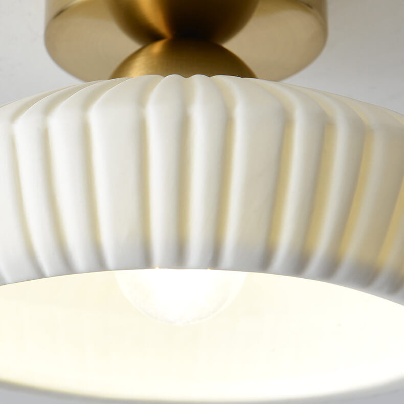 Nordic Minimal Textured Ceramic Cone Round 1-Light Semi-Flush Mount Ceiling Light