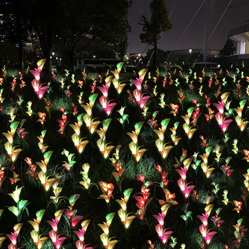 Moderne Solarpferdeschuhblume Bunte 4 LED Outdoor Garten Bodenstecker Landschaftslicht 