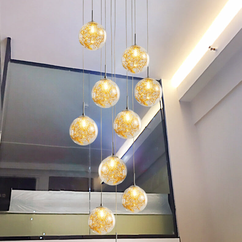 Modern Luxury Staircase Glass Ball Shade Loft Chandelier