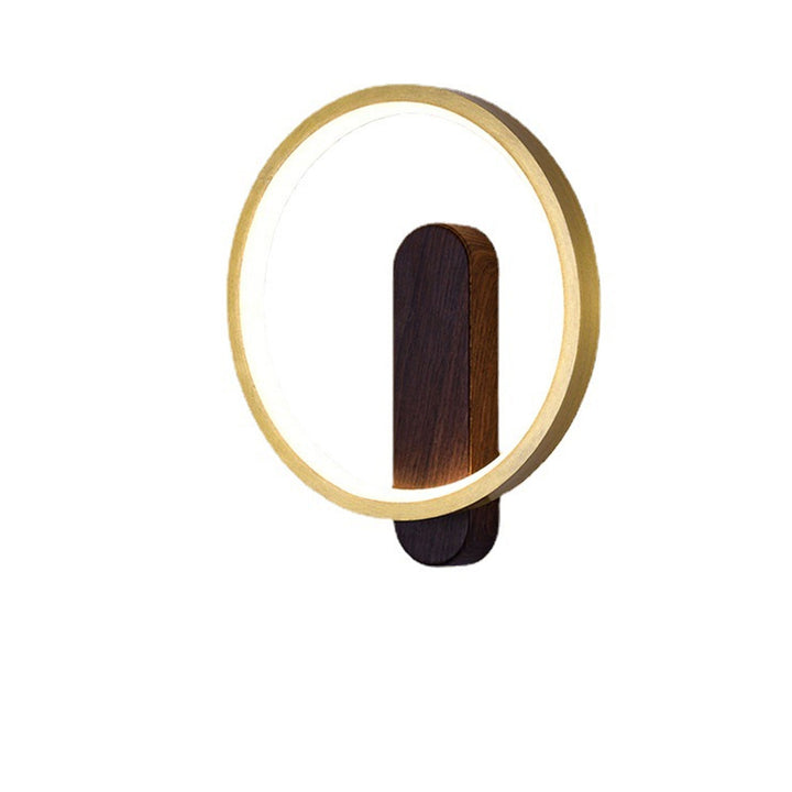 Lámpara de pared LED de hierro forjado redonda de grano de madera minimalista moderna 