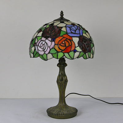 European Style Tiffany Gemstone Flower Dome 1-Light Table Lamp