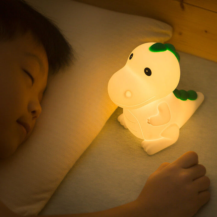 Lámpara de mesa LED de noche contemporánea y creativa con diseño de dinosaurio de dibujos animados, de silicona ABS PC Pat, recargable por USB, para dormitorio 