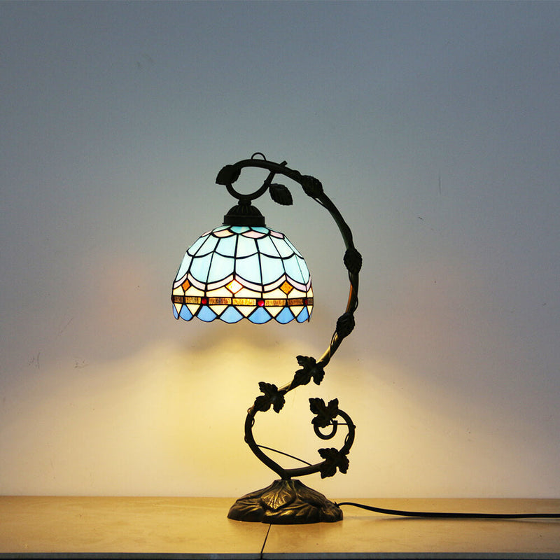 Tiffany Rustic Rose Stained Glass Vine Resin 1-Light Table Lamp