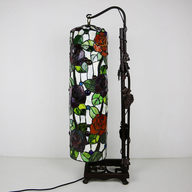 European Retro Tiffany Glass Painted 1-Light Table Lamp