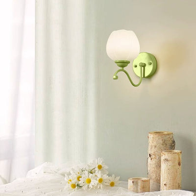 Modern Simplicity Flower Iron Glass 1-Light Wall Sconce Lamp For Bedroom