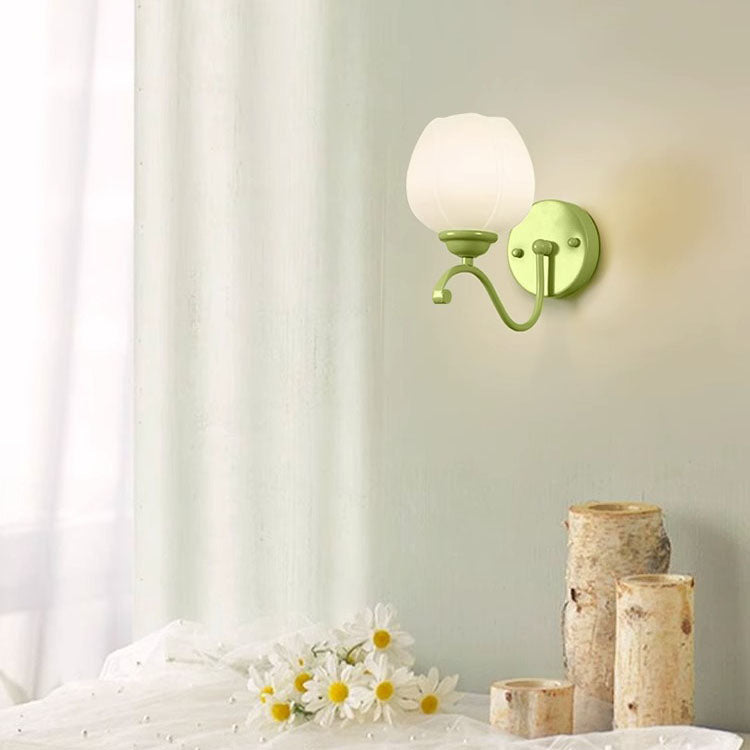 Modern Simplicity Flower Iron Glass 1-Light Wall Sconce Lamp For Bedroom