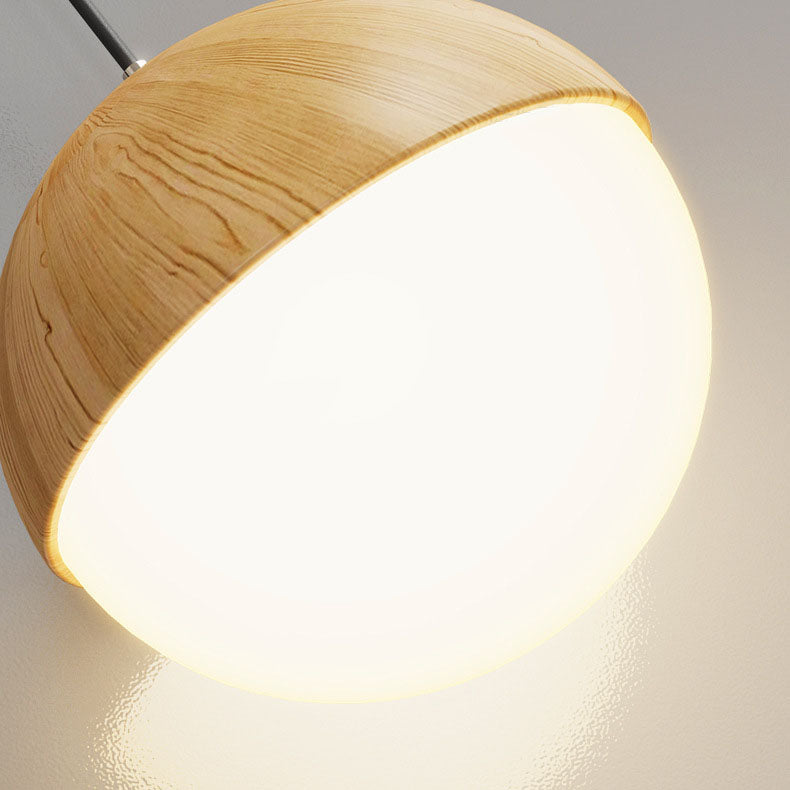 Japanese Wood Grain Round Oval Iron 1-Light Pendant Light