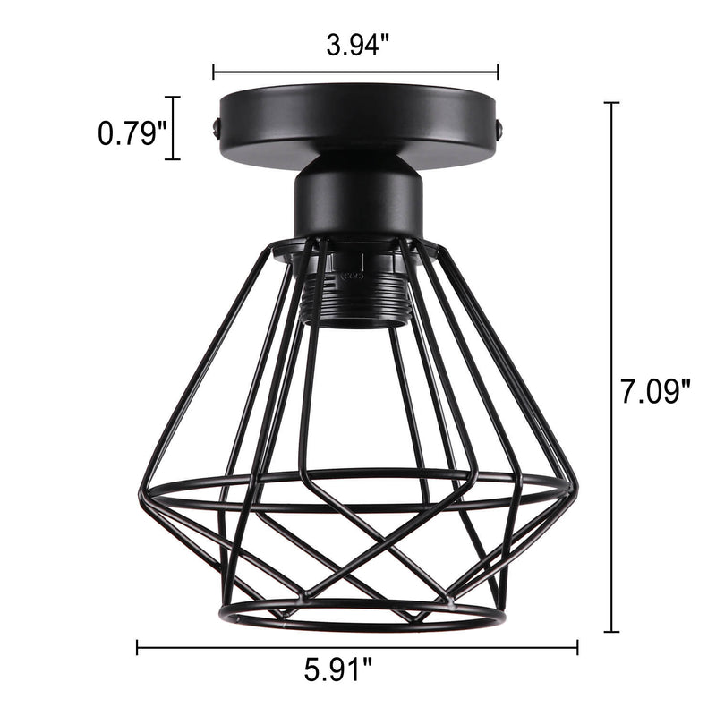 Traditional European Industrial Vintage 1-Light Iron Semi-Flush Mount Light