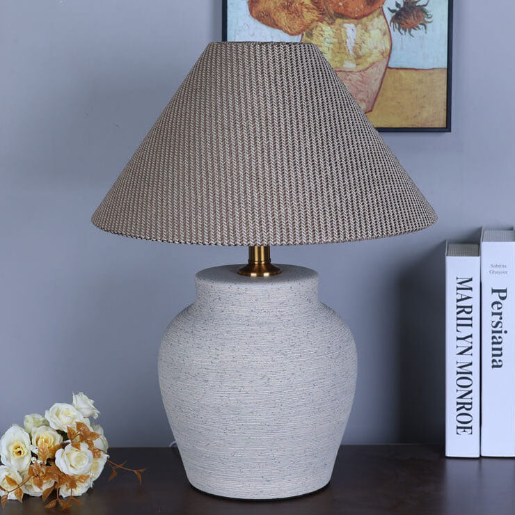 Chinese Retro Vase Base Ceramic Linen 1-Light Table Lamp