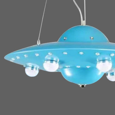 Contemporary Creative Kids Spaceship Iron Glass LED Chandelier For Bedroom