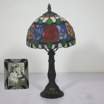 Lámpara de Mesa Retro Tiffany Flor de Rosa en Vidrio de Colores con 1 Luz 