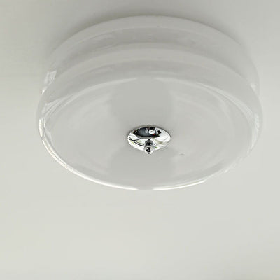 French Minimalist Cream Glass Round LED Flush Mount Ceiling Light