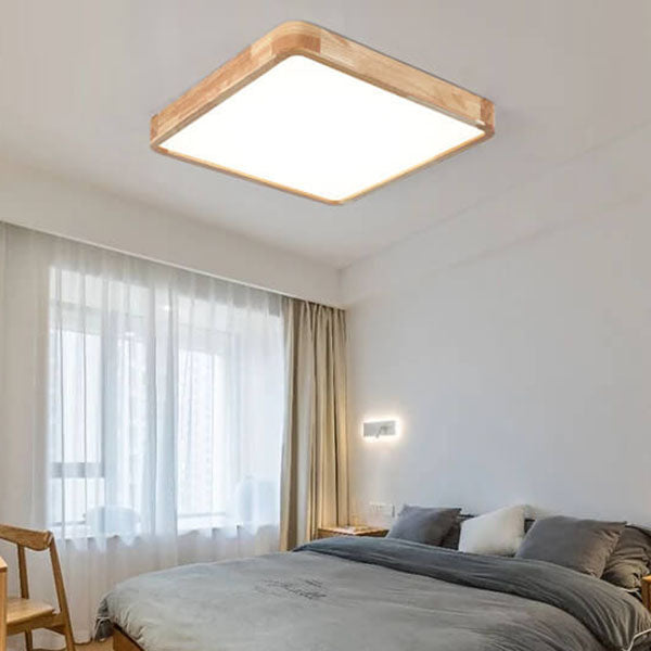 Modern Minimalist Solid Wood Round Square Tatami LED Flush Mount Ceiling Light